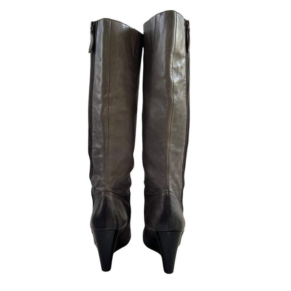 Franco Sarto A-Osteria Grey Leather Wedge Asymmetrical Zip Boots Size 11 - Picture 3 of 15